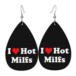 I Love Milfs Leder-Ohrringe für Damen, baumelnder Ohrring, Tropfenanhänger mit Haken, Geschenke für erwachsene Mädchen, Einheitsgröße, Leder Polyvinylchlorid von FJAUOQ