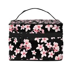 Japanische Sakura-Blumen-Make-up-Tasche für Frauen,Reise-Kosmetiktasche mit großem Fassungsvermögen,tragbare Kulturtasche,Make-up-Tasche für Mädchen,niedlicher Schmuck-Make-up-Pinsel-Organizer,Ge von FJAUOQ