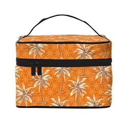 Kokosnussbaum-Orange-Make-up-Tasche für Frauen,Reise-Kosmetiktasche mit großem Fassungsvermögen,tragbare Kulturtasche,Make-up-Tasche für Mädchen,niedlicher Schmuck-Make-up-Pinsel-Organizer,Gesche von FJAUOQ