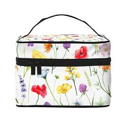 Make-up-Tasche mit Frühlingsblumen für Frauen,Reise-Kosmetiktasche mit großem Fassungsvermögen,tragbare Kulturtasche mit Blumenmuster,Make-up-Tasche für Mädchen,niedliches Schmuck-Make-up-Pinsel- von FJAUOQ