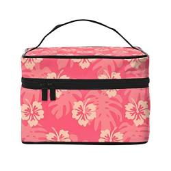 Make-up-Tasche mit rosa Hibiskusblüten für Frauen,Reise-Kosmetiktasche mit großem Fassungsvermögen,tragbare Kulturtasche,Make-up-Tasche für Mädchen,niedlicher Schmuck-Make-up-Pinsel-Organizer,Ges von FJAUOQ