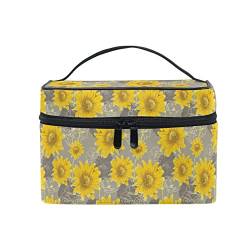 Make-up-Taschen, gelbe Gänseblümchen-Sonnenblume, Reise-Make-up-Organizer, Make-up-Koffer, Kosmetik-Kulturbeutel für Mädchen, Frauen, Damen von FJAUOQ