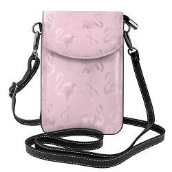 Pink Flamingo Kleine Crossbody-Taschen für Frauen Mini süße Handy-Geldbörse mit Kreditkartenfächern PU-Leder-Crossbody-Handtasche für Teenager-Mädchen von FJAUOQ