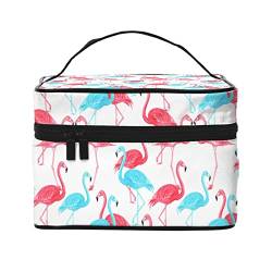 Rosa-Blaue Flamingo-Make-up-Tasche für Frauen,Reise-Kosmetiktasche mit großem Fassungsvermögen,tragbare Kulturtasche,Make-up-Tasche für Mädchen,niedlicher Schmuck-Make-up-Pinsel-Organizer,Geschen von FJAUOQ