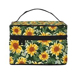 Sonnenblumen-Make-up-Tasche für Frauen,großes Fassungsvermögen,Reise-Kosmetiktasche,tragbare Kulturtasche,Make-up-Tasche für Mädchen,niedlicher Schmuck-Make-up-Pinsel-Organizer,Geschenke für Frau von FJAUOQ