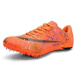 FJJLOVE Männer Damen Track & Field Schuhe, Spikes Laufende Turnschuhe Leichte Springschuhe Für Jugendliche, Jungen Und Mädchen,Orange,38 EU von FJJLOVE