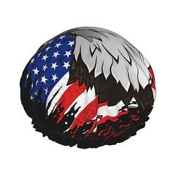 Amerikanische Flagge USA Cooles Weißkopfseeadler-Muster Duschhauben DoubleBath Hut für Frauen zum Abdecken langer und dicker Haare Wiederverwendbare wasserdichte Haube von FJQWKLF