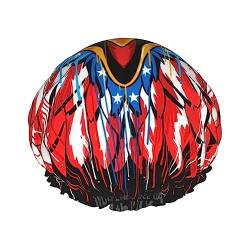 Amerikanische Flagge USA Cooles Weißkopfseeadler-Muster Duschhauben DoubleBath Hut für Frauen zum Abdecken langer und dicker Haare Wiederverwendbare wasserdichte Haube von FJQWKLF