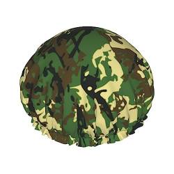 Duschhaube, wiederverwendbar, grüne Camo-Armee-Camouflage, Bade-Duschhauben für Frauen, langes Haar, doppellagig, wasserdicht, Bade-Duschhut, Haarschutz von FJQWKLF