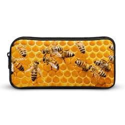 FJQWKLF Federmäppchen mit Honigbienen-Bienenstock-Motiv, Bedruckt, Stiftetasche, Halter, Schreibwarenbox, Make-up-Organizer, Aufbewahrungstasche von FJQWKLF