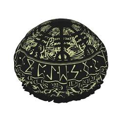 Norse Viking Vegvisir Runenkompass Wiederverwendbare Duschhaube Große Duschhaube für Frauen Wiederverwendbar Wasserdicht für Bade- und Badezubehör Badehaarkappe von FJQWKLF