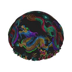 coole chinesische Drachen wiederverwendbare Duschhaube, große Duschhaube für Frauen, wiederverwendbar, wasserdicht für Bad und Badezubehör, Bade-Haarkappe von FJQWKLF