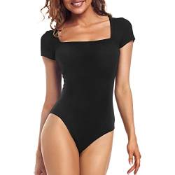 FJUN Damen-Bodysuits mit eckigem Ausschnitt, langärmlig, lässig, T-Shirts, Bodysuits für Frauen, Overalls, hellbraune Oberteile, tägliches Tragen von FJUN