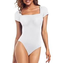 FJUN Damen-Bodysuits mit eckigem Ausschnitt, langärmlig, lässig, T-Shirts, Bodysuits für Frauen, Overalls, hellbraune Oberteile, tägliches Tragen von FJUN