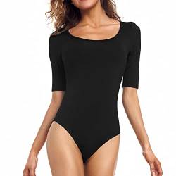 FJUN Halbe ?rmel Damen Bodysuit Scoop Neck Ein St¨¹ck Basic Bodysuit Tshirt Spandex Tank Top Bodysuit f¨¹r Frauen Ausgehen Party Club Marine von FJUN