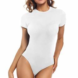 FJUN Kurzarm-Bodys mit Rundhalsausschnitt f¨¹r Damen, schmal geschnittene Bodysuits, hellbraune Oberteile, Overall, T-Shirts, Basic f¨¹r Frauen von FJUN