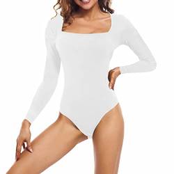 FJUN Square Neck Womens Bodysuits Slimming Long Sleeve Casual Tshirts Bodyuits for Women Jumpsuits Tan Tops Daily Wear von FJUN