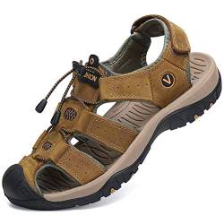 FLARUT Sandalen Herren Outdoorsandalen Sommer Wanderschuhe Trekkingsandalen Leder Strand Wandersandale Laufschuhe Lässige Sneaker Sportsandalen(braun,43) von FLARUT