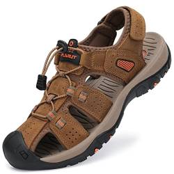 FLARUT Sandalen Herren Outdoorsandalen Trekkingsandalen Leder Wandersandale Sportsandalen(braun,39) von FLARUT