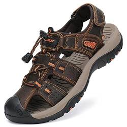 FLARUT Sandalen Herren Outdoorsandalen Trekkingsandalen Leder Wandersandale Sportsandalen(braun,42) von FLARUT