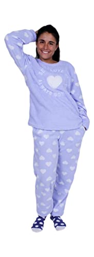 FLASHPIJAMAS Fleece-Pyjama aus Fleece in 3 Teilen, T-Shirt, Hose und Socken. Warmes T-Shirt und Lange Hose. Modell Self Love von FLASHPIJAMAS