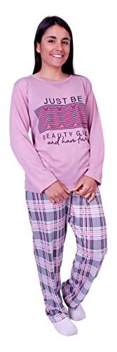 FLASHPIJAMAS Frauen Pyjama Schlafanzug 100% Baumwolle 2 Stück Lange Ärmel und Hosen. Bedruckt auf Rundhalsausschnitt, weich und atmungsaktiv. L96 von FLASHPIJAMAS