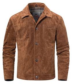 FLAVOR Echtes Lederjacke Herren Wildleder Trucker Coat (M, Braun) von FLAVOR