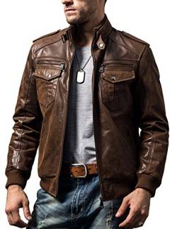 FLAVOR Herren Braun Lederjacke Echt Lederjacke Vintage Biker von FLAVOR