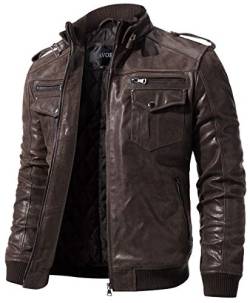 FLAVOR Herren Braun Lederjacke Echt Lederjacke Vintage Biker von FLAVOR