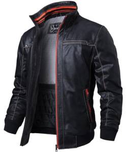 FLAVOR Herren Echtes Leder Lederjacke Stehkragen Jacken (XL, Schwarz) von FLAVOR