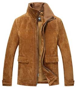 FLAVOR Herren Lederjacke Wildleder Jacke Baumwolle Gefüttert Mit Abnehmbares Kragen Freizeitjacke (M, Braun) von FLAVOR