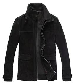 FLAVOR Herren Lederjacke Wildleder Jacke Baumwolle Gefüttert Mit Abnehmbares Kragen Freizeitjacke (XL, Schwarz) von FLAVOR