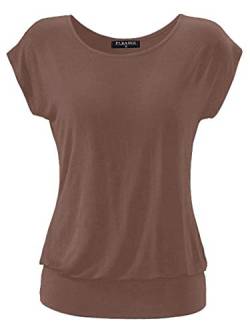 Fleasee Damen T-Shirt Kurz Ärmel Bluse Stretch Lässig Tunika Allover Druck Oberteile Top M Taupe von FLEASEE