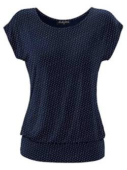 Fleasee Damen T-Shirt Kurz Ärmel Bluse Stretch Lässig Tunika Allover Druck Oberteile Top S Marine Gepunktet von FLEASEE