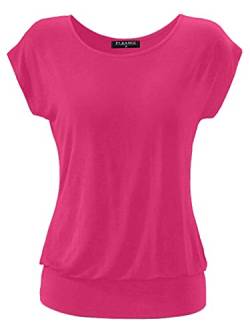 Fleasee Damen T-Shirt Kurz Ärmel Bluse Stretch Lässig Tunika Allover Druck Oberteile Top S Rose Rot von FLEASEE