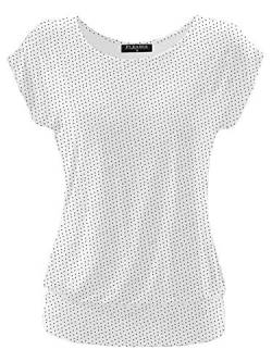 Fleasee Damen T-Shirt Kurz Ärmel Bluse Stretch Lässig Tunika Allover Druck Oberteile Top S Weiß Gepunktet von FLEASEE