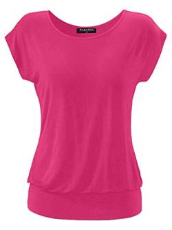 Fleasee Damen T-Shirt Kurz Ärmel Bluse Stretch Lässig Tunika Allover Druck Oberteile Top XL Rose Rot von FLEASEE