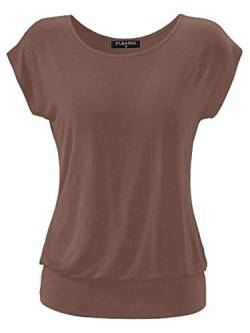 Fleasee Damen T-Shirt Kurz Ärmel Bluse Stretch Lässig Tunika Allover Druck Oberteile Top XL Taupe von FLEASEE