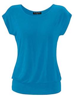 Fleasee Damen T-Shirt Kurz Ärmel Bluse Stretch Lässig Tunika Allover Druck Oberteile Top XL Türkis von FLEASEE