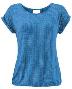 Fleasee Damen T-Shirt Rundhals Kurzarmshirt mit Allover Druck Sommer Bluse Casual Top, Blau, L von FLEASEE