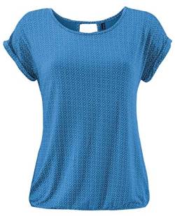 Fleasee Damen T-Shirt Rundhals Kurzarmshirt mit Allover Druck Sommer Bluse Casual Top, Blau, S von FLEASEE