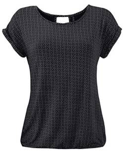 Fleasee Damen T-Shirt Rundhals Kurzarmshirt mit Allover Druck Sommer Bluse Casual Top, Schwarz, XL von FLEASEE