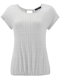 Fleasee Damen T-Shirt Rundhals Kurzarmshirt mit Allover Druck Sommer Bluse Casual Top, Weiß, M von FLEASEE