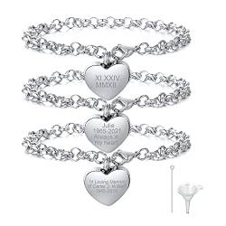 FLHEART 2 Stück Personalisierte Herz Charme Einäscherung Urne Charme Armband Schmuck für Frauen Edelstahl Memorial Keepsake Armband benutzerdefinierte Gravur Schmuck für Asche Silber von FLHEART