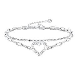 FLHEART Armband Damen Silber Armkette Herz - Edelstahl Armschmuck Herzen Armbänder, Verstellbare 16+5cm, Liebe Geschenk für Frauen Mädchen, Geschenke Beste Freundin Mama für Geburtstag Muttertag von FLHEART