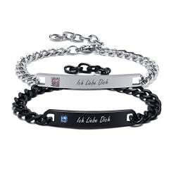 FLHEART Damen Herren Pärchen Armbänder - Paar Ich Liebe Dich Partnerarmbänder Edelstahl Name Datum Distanz Armband Für Frauen Männer Beste Freunde Freund Freundin Geschenk von FLHEART