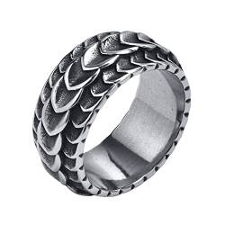 FLHEART Drachen Band Ring Herren - Edelstahl Antike Weinlese Gotisch Punk Ring, Cool Drache Schuppen Texturierter Wikinger Ring für Männer, Glücks Amulett Schmuck Geschenk,Größe 54 (17.2) von FLHEART