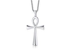 FLHEART Edelstahl Ankh Kreuz Halskette | ägyptische einfache Ankh Kreuz Anhänger Schlüssel des Lebens Symbol spirituellen Schmuck für ihn ihr, mit Kette,Silber von FLHEART