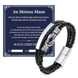 FLHEART Herren Armband Geschenke für Männer - Schwarz Lederarmband mit Edelstahl Unendlichkeit für Ehemann Freunde Mann Leder Armbänder Schmuck Geschenk für Geburtstag Vatertag für Männer von FLHEART