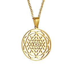 FLHEART Meditation Halskette Herren Damen - Heilige Geometrie Geschenk Edelstahl Hinduismus Symbol Sri Yantra Chakra Halsketten Amulett Talisman Schmuck,Vergoldet von FLHEART
